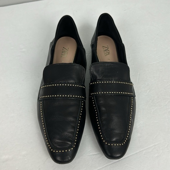 Zara Black Soft Leather Studded Loafer Sz 7.5 - Picture 9 of 15